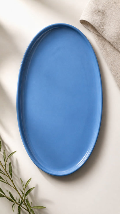 Handmade Oval Serving Platter In Blue Porcelain