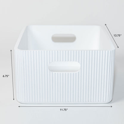 Wooden Ribbed Bins – White
