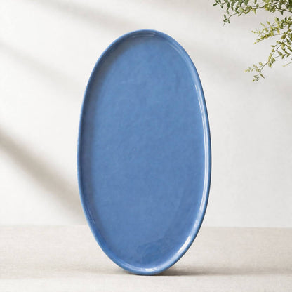Handmade Oval Serving Platter In Blue Porcelain
