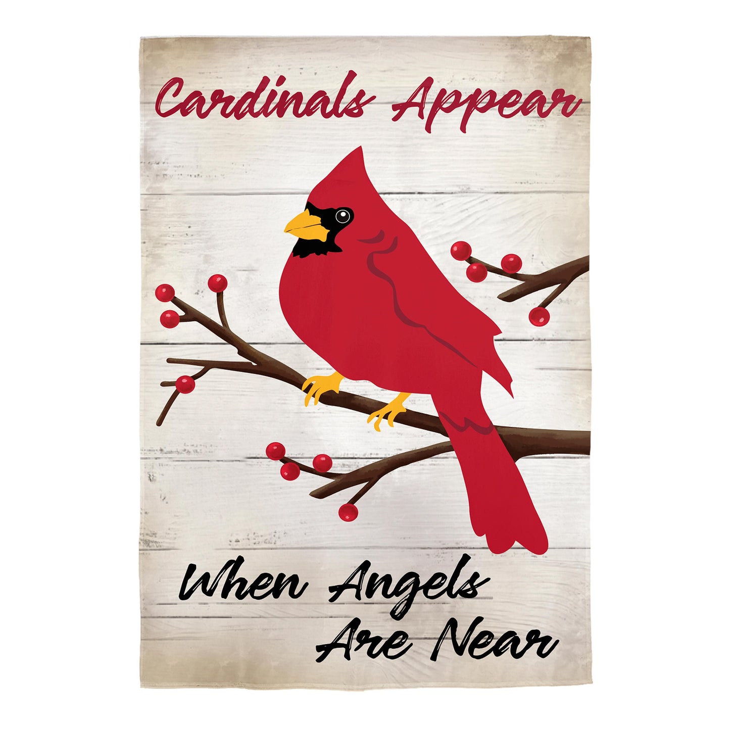 Applique House Flag red cardinal on berry branch on rustic wood background Evergreen Enterprises on Tampa Home & Garden Store