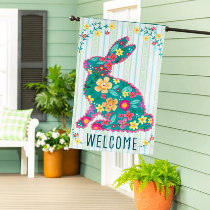 Floral Bunny Applique Spring Garden Flag bright colors outdoor flag on Tampa Home & Garden Store