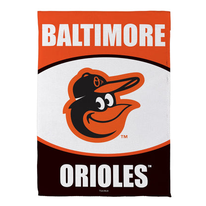 Baltimore Orioles suede flag orange field with white BALTIMORE lettering and logo Evergreen on Tampa Home & Garden Store