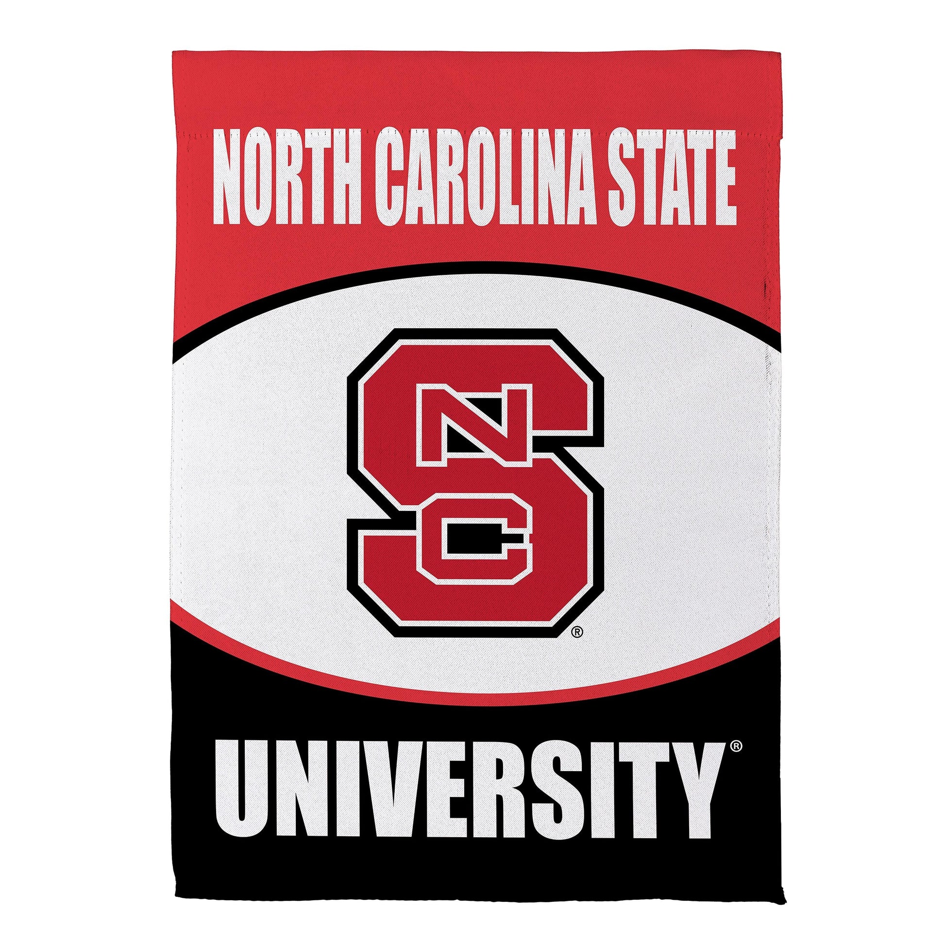 NC State suede flag with red header and NC shield logo, Evergreen Enterprises sports accessory on Tampa Home & Garden Store