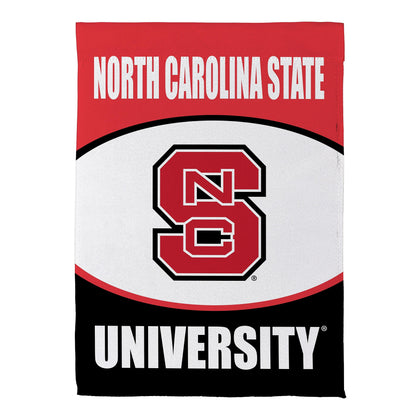 NC State suede flag with red header and NC shield logo, Evergreen Enterprises sports accessory on Tampa Home & Garden Store