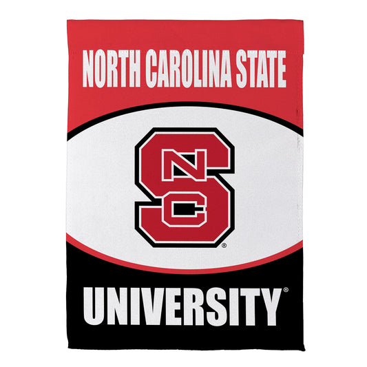 NC State suede flag with red header and NC shield logo, Evergreen Enterprises sports accessory on Tampa Home & Garden Store