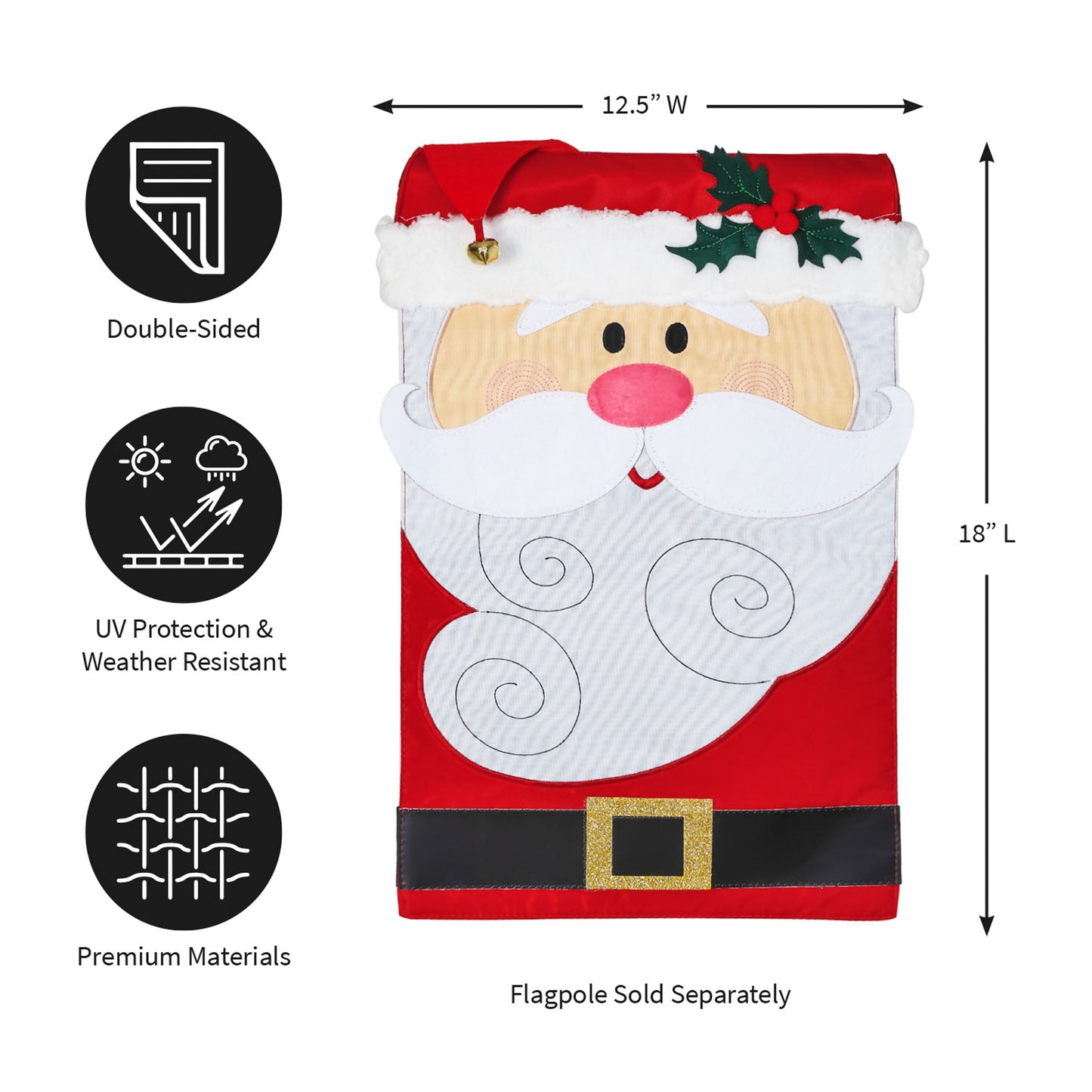 Santa Claus Garden Applique Flag red with trim and holly accents by Evergreen Enterprises on Tampa Home & Garden Store
