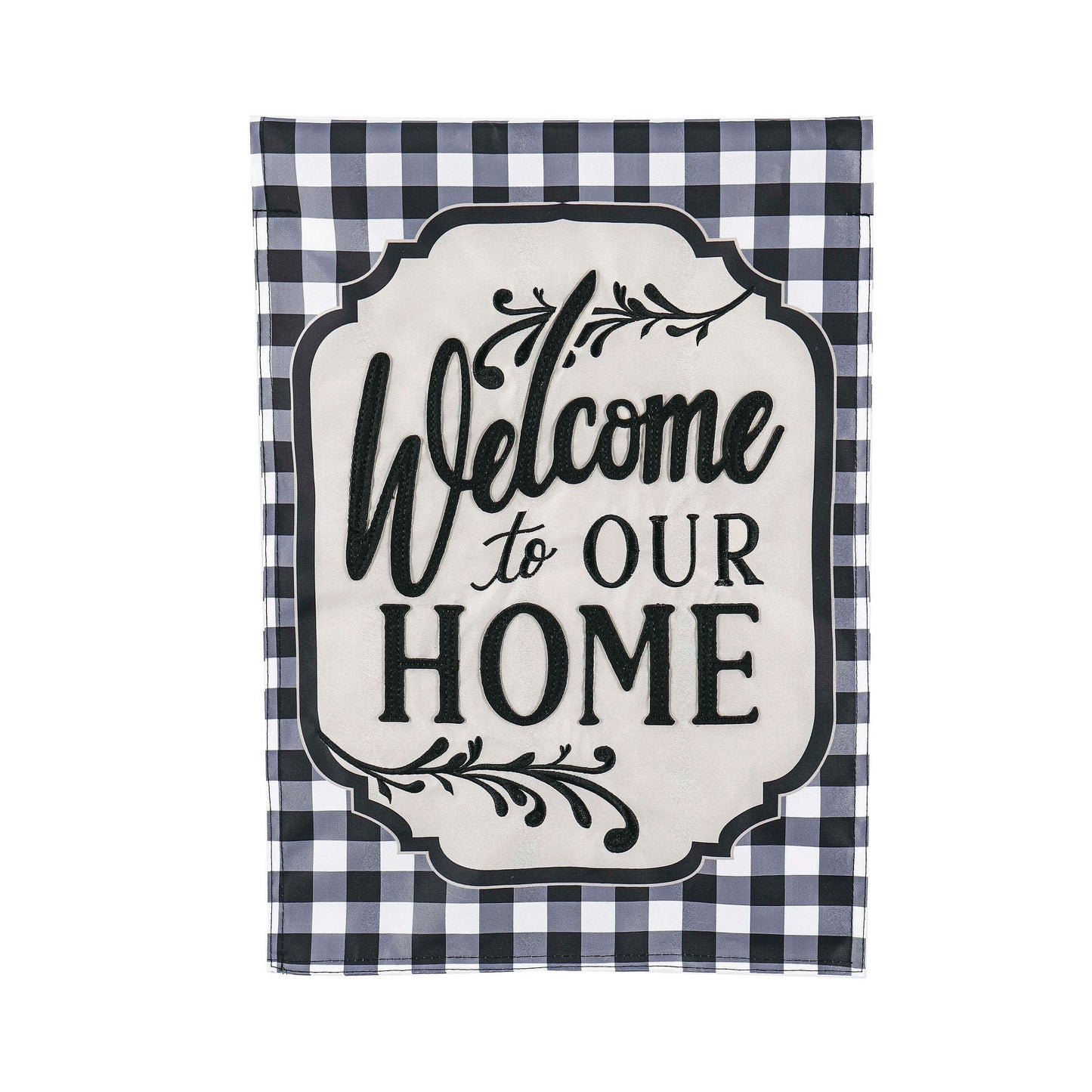 Classic Welcome Home House Applique Flag navy buffalo plaid border Evergreen Enterprises on Tampa Home & Garden Store