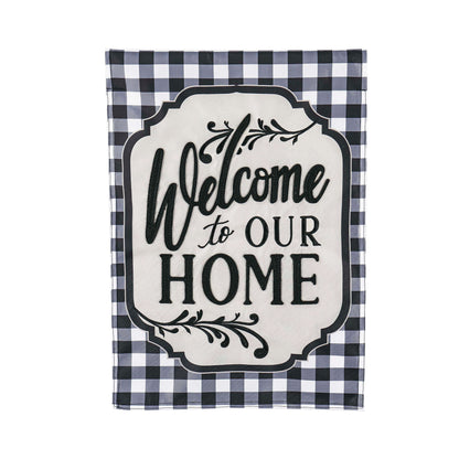 Classic Welcome Home House Applique Flag navy buffalo plaid border Evergreen Enterprises on Tampa Home & Garden Store