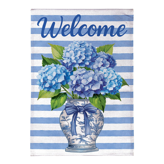 Hydrangea Vase Burlap House Flag - Tampa Home & Garden Store