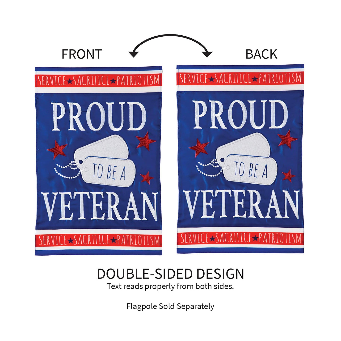Proud Veteran Garden Applique Flag, double-sided blue patriotic flag pair with red stripe on Tampa Home & Garden Store