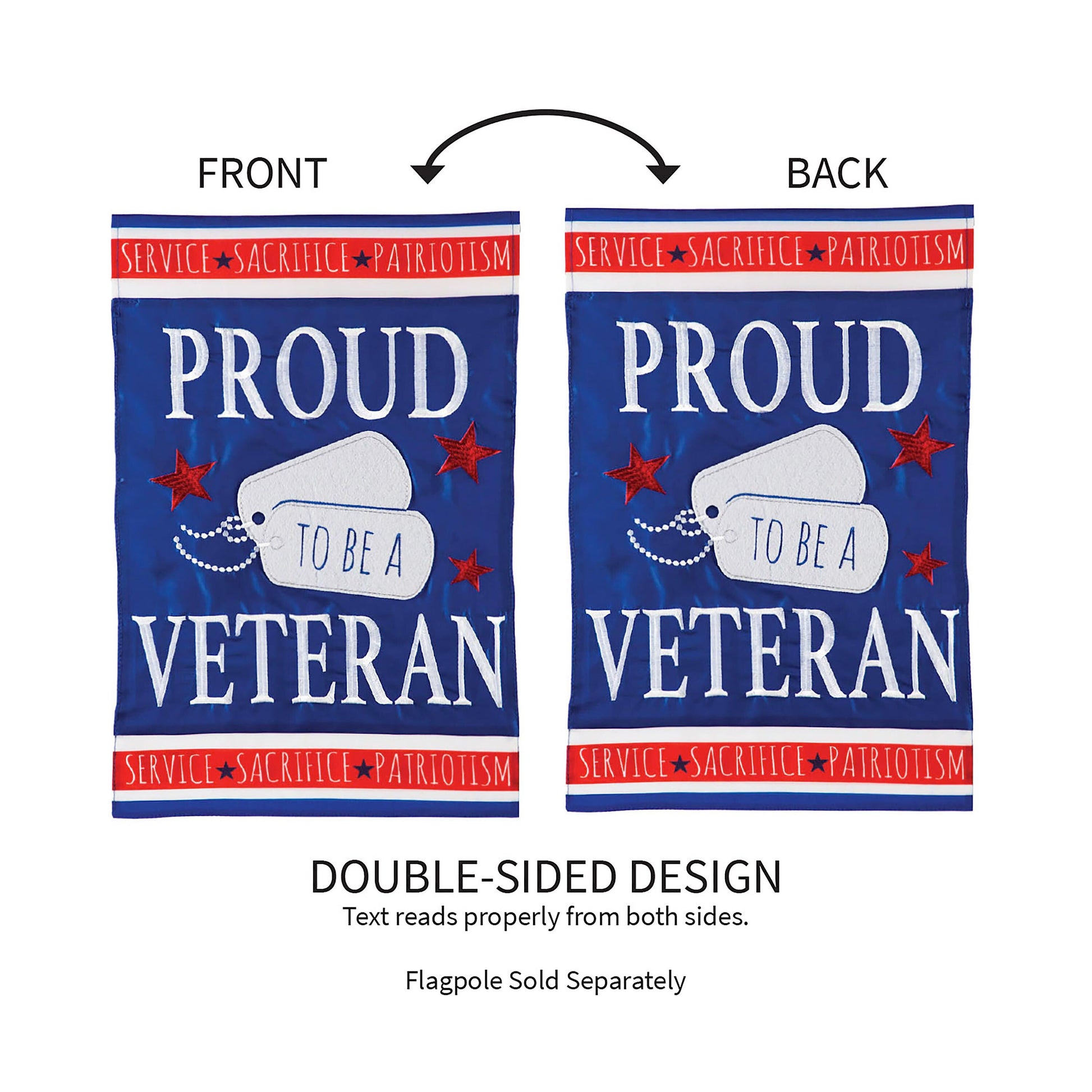 Proud Veteran Garden Applique Flag, double-sided blue patriotic flag pair with red stripe on Tampa Home & Garden Store