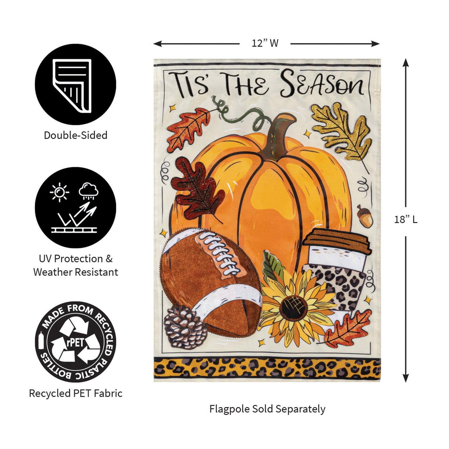 Tis' The Season Fall Applique Garden Flag pumpkin print by Evergreen Enterprises on Tampa Home & Garden Store