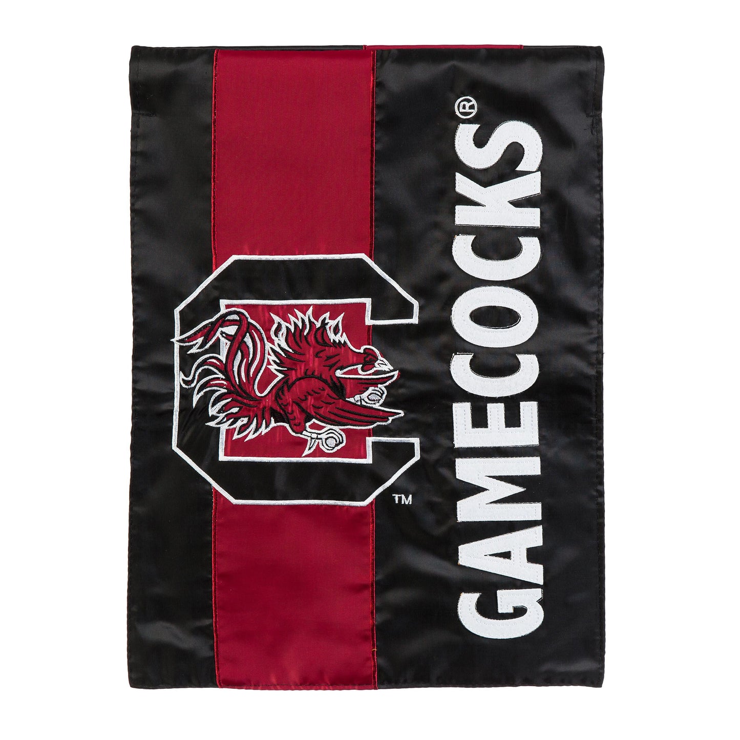 South Carolina garden flag, black with red stripe and white embroidery by Evergreen on Tampa Home & Garden Store
