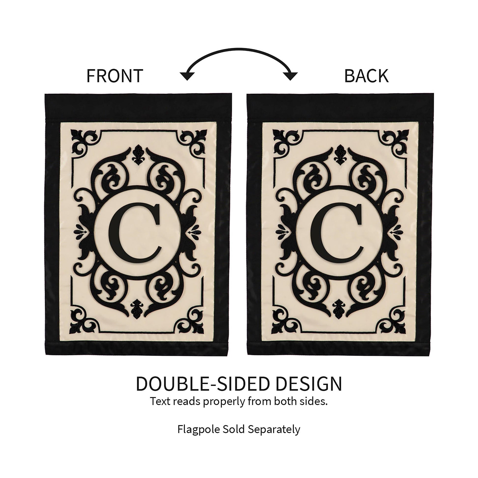 2 Cambridge Monogram Garden Applique Flags Letter C black frame double-sided Evergreen on Tampa Home & Garden Store