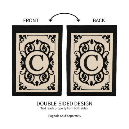 2 Cambridge Monogram Garden Applique Flags Letter C black frame double-sided Evergreen on Tampa Home & Garden Store