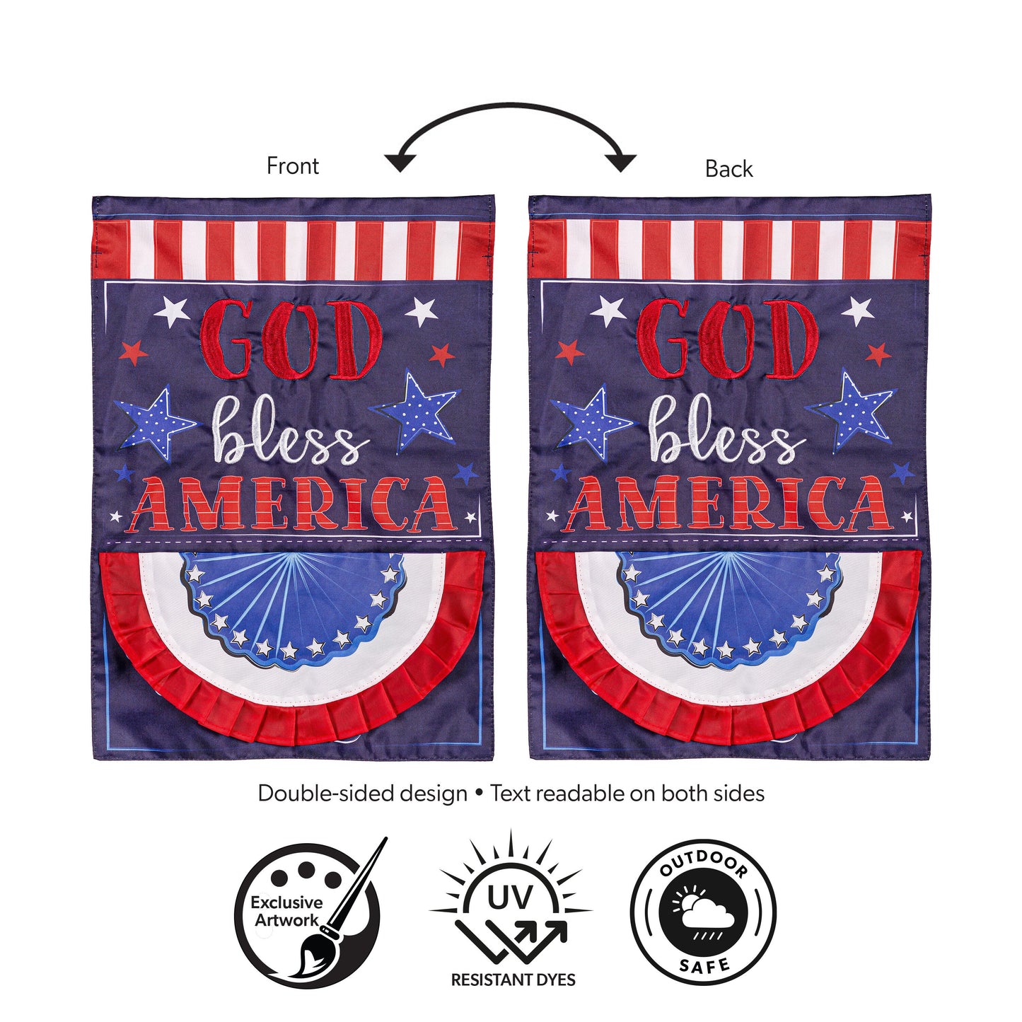 God Bless America applique garden flag, red stripes, blue field by Evergreen Enterprises on Tampa Home & Garden Store
