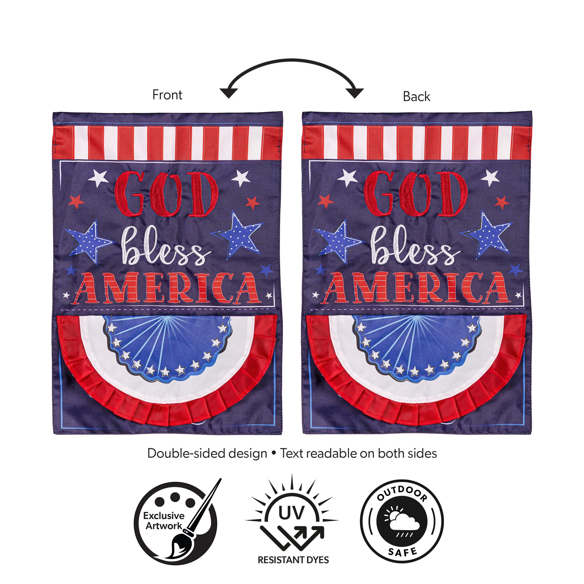 God Bless America applique garden flag, red stripes, blue field by Evergreen Enterprises on Tampa Home & Garden Store