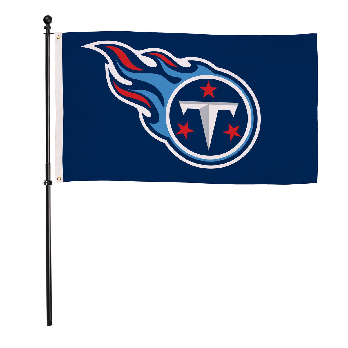 Tennessee Titans flag 3x5 single-sided with 2 grommets on a blue sublimated flag on a flagpole on Tampa Home & Garden Store
