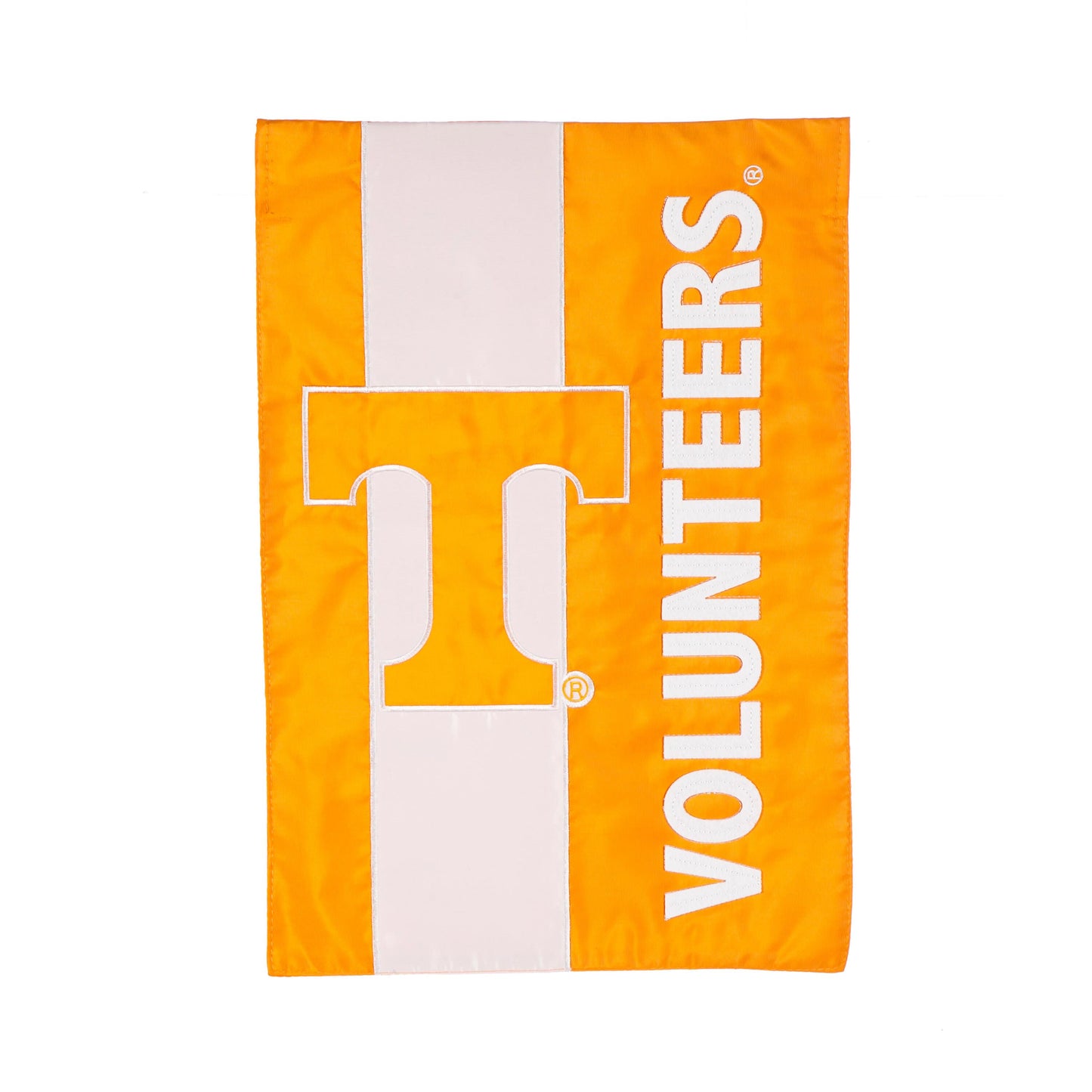 Garden flag with orange field and white appliqué letters TENNESSEE on Tampa Home & Garden Store