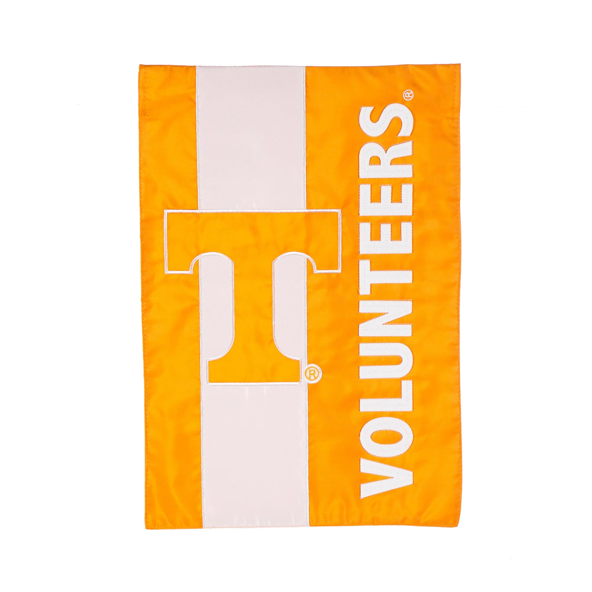 Garden flag with orange field and white appliqué letters TENNESSEE on Tampa Home & Garden Store