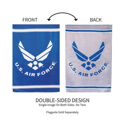 Embossed suede flag, GDN size, Air Force; blue front with white emblem, double-sided design on Tampa Home & Garden Store