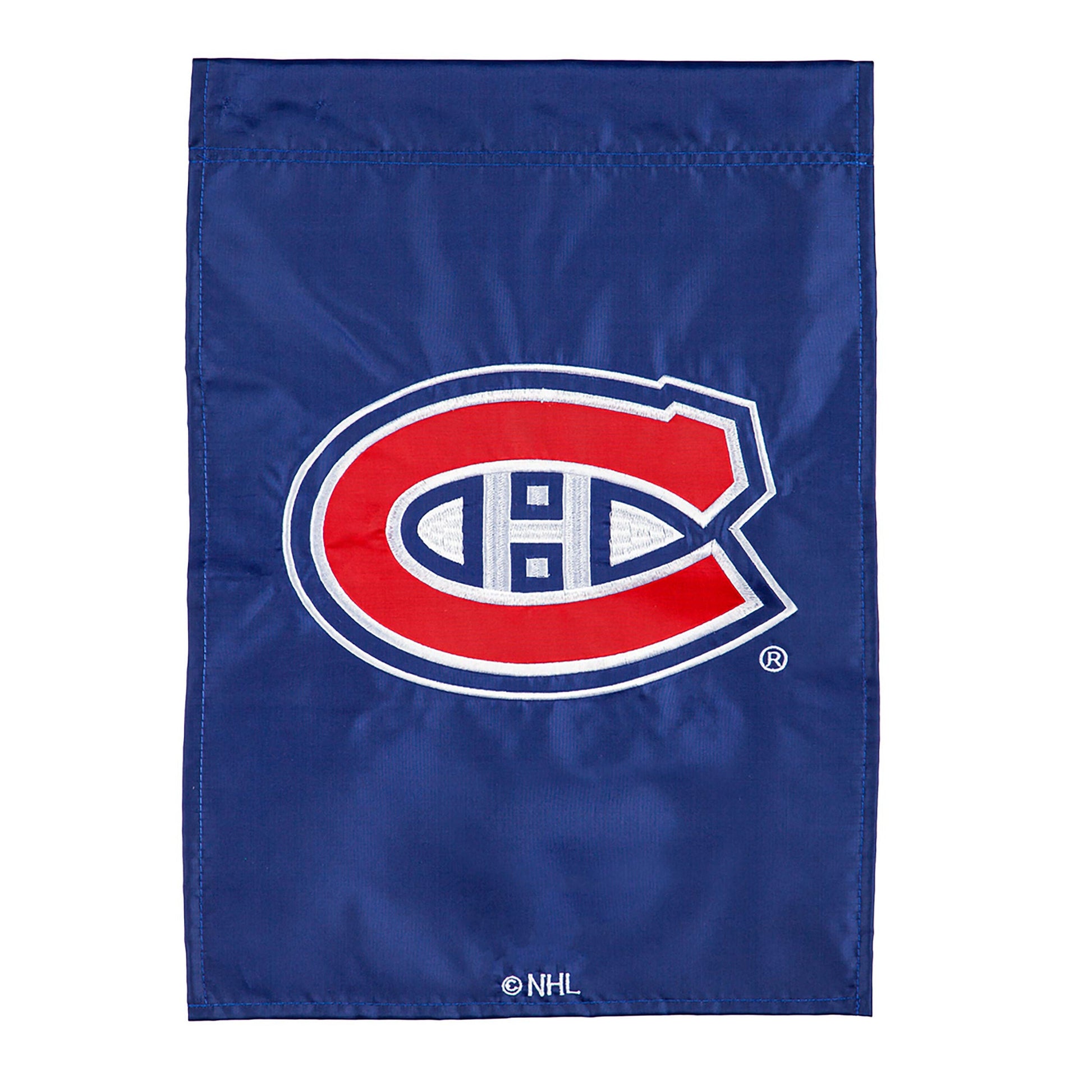 Montreal Canadiens applique garden flag blue background with NHL logo on Tampa Home & Garden Store