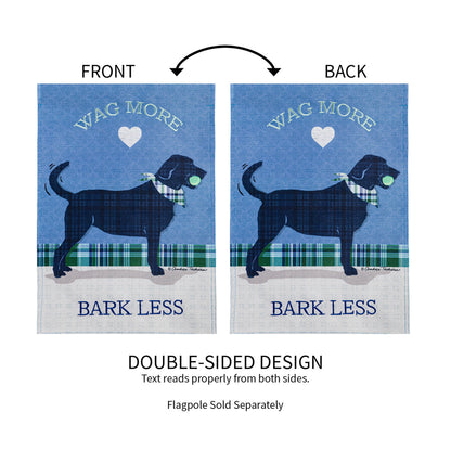 Wag More Bark Less garden burlap flag pair, blue double-sided design on Tampa Home & Garden Store