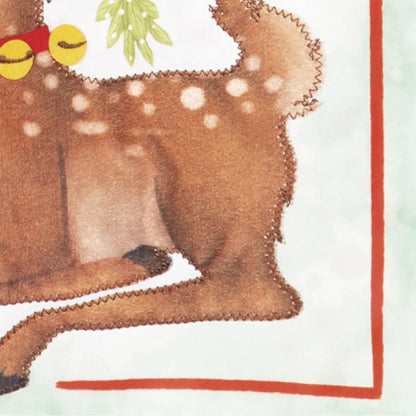 Applique flag Season's Greetings with a brown reindeer and white polka dots red-bordered on Tampa Home & Garden Store