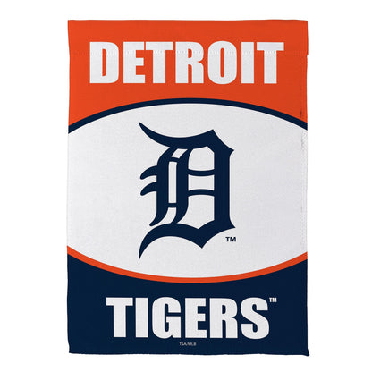 Detroit Tigers Suede Garden Flag orange header with white DETROIT text and navy tiger emblem TIGERS in white on navy bottom on Tampa Home & Garden Store