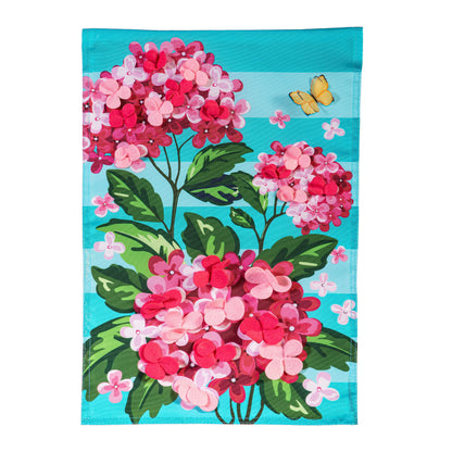 Pink Hydrangeas Applique Garden Flag pink pom-pom blossoms Evergreen Enterprises on Tampa Home & Garden Store
