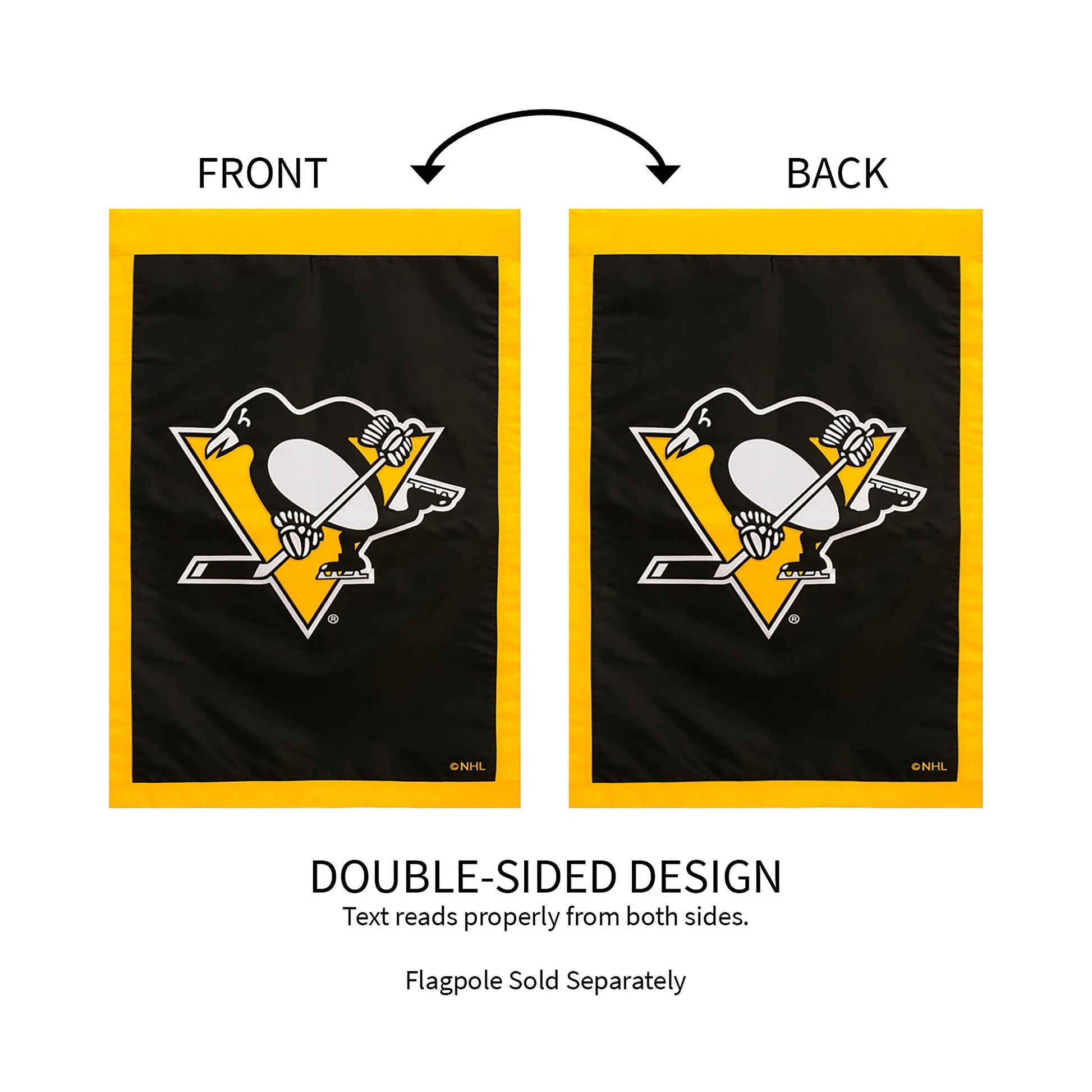 Pittsburgh Penguins applique flag 2-pack, black with yellow border, double-sided Evergreen on Tampa Home & Garden Store