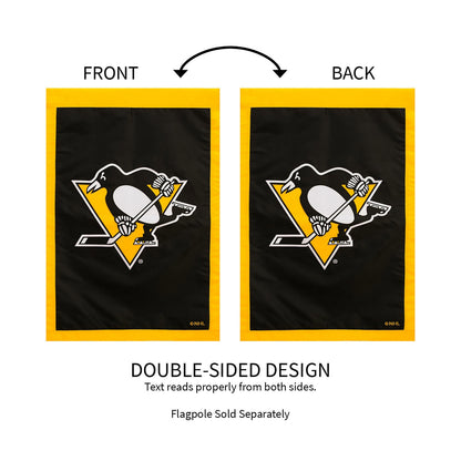 Pittsburgh Penguins applique flag 2-pack, black with yellow border, double-sided Evergreen on Tampa Home & Garden Store