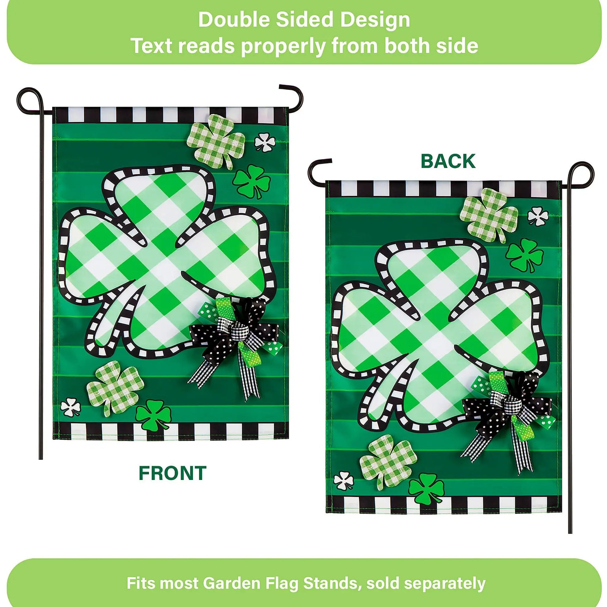 Check Clover Garden Applique Flag With Bow Accent by Evergreen Enterprises, flag with plaid bows on Tampa Home & Garden Store