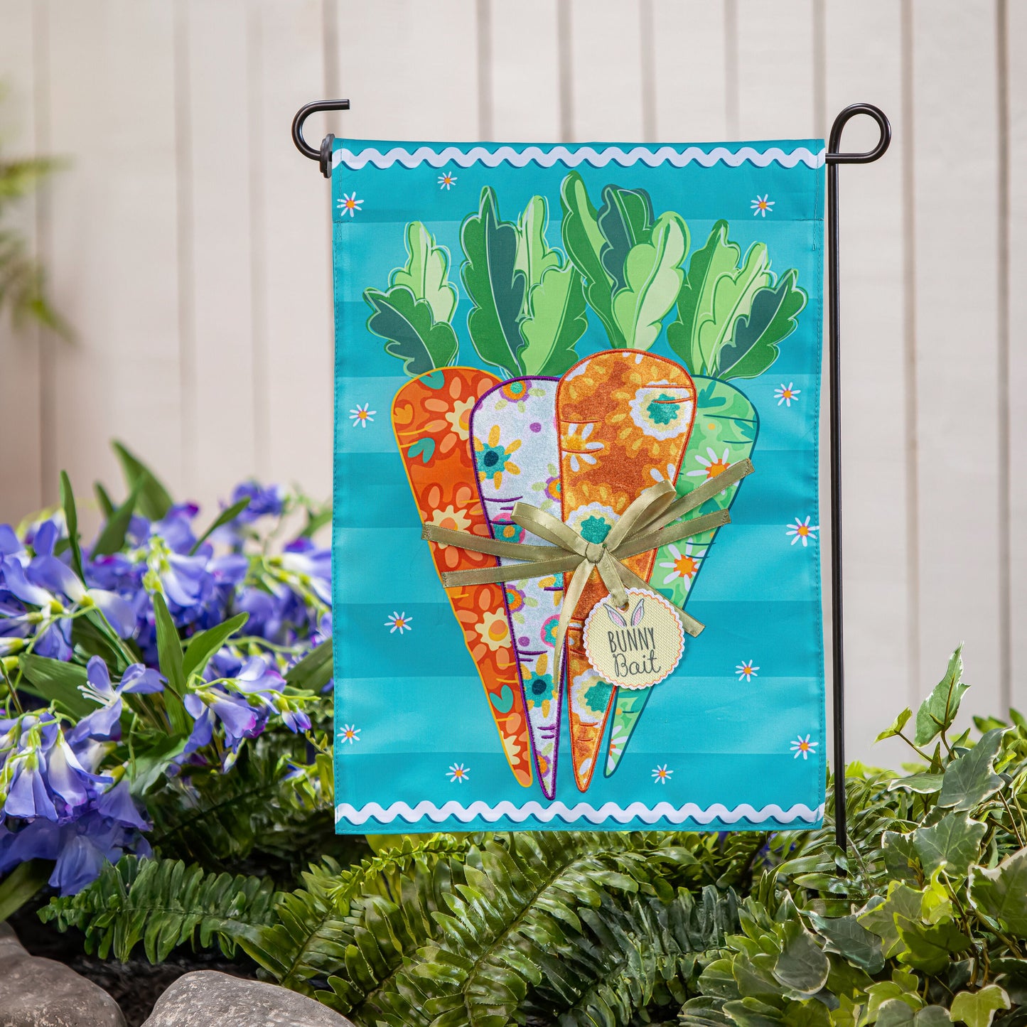 Bunny Bait Bunch Applique Garden Flag turquoise background carrot Evergreen Enterprises on Tampa Home & Garden Store