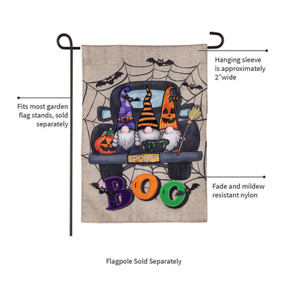 Burlap Flag Spooky Truck by Evergreen Enterprises Wholesale Collective with Halloween pumpkins on Tampa Home & Garden Store