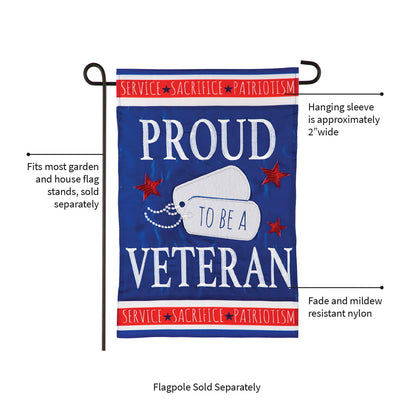 Proud Veteran Garden Flag Evergreen Enterprises blue flag with SERVICE SACRIFICE PATRIOTISM band on Tampa Home & Garden Store