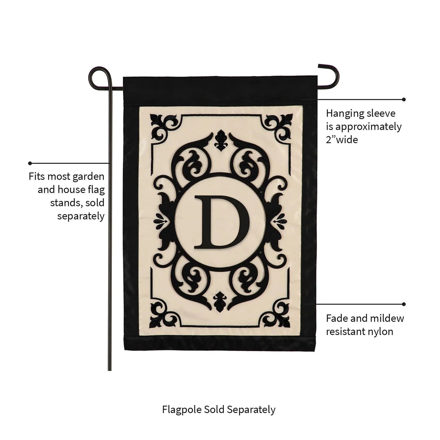 Drapeau de jardin Cambridge Monogram Applique, lettre D
