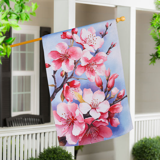 Drapeau de maison en daim à fleurs de cerisier
