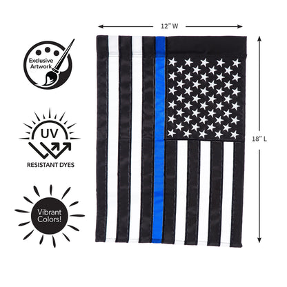 Thin Blue Line Garden Applique Flag with black and white stripes and a blue stripe, Evergreen Enterprises on Tampa Home & Garden Store