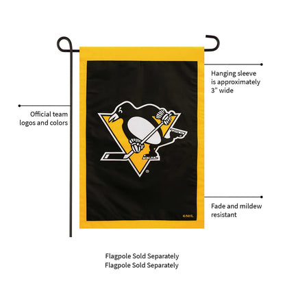 Penguins applique flag with yellow border and black logo Evergreen Enterprises Wholesale on Tampa Home & Garden Store