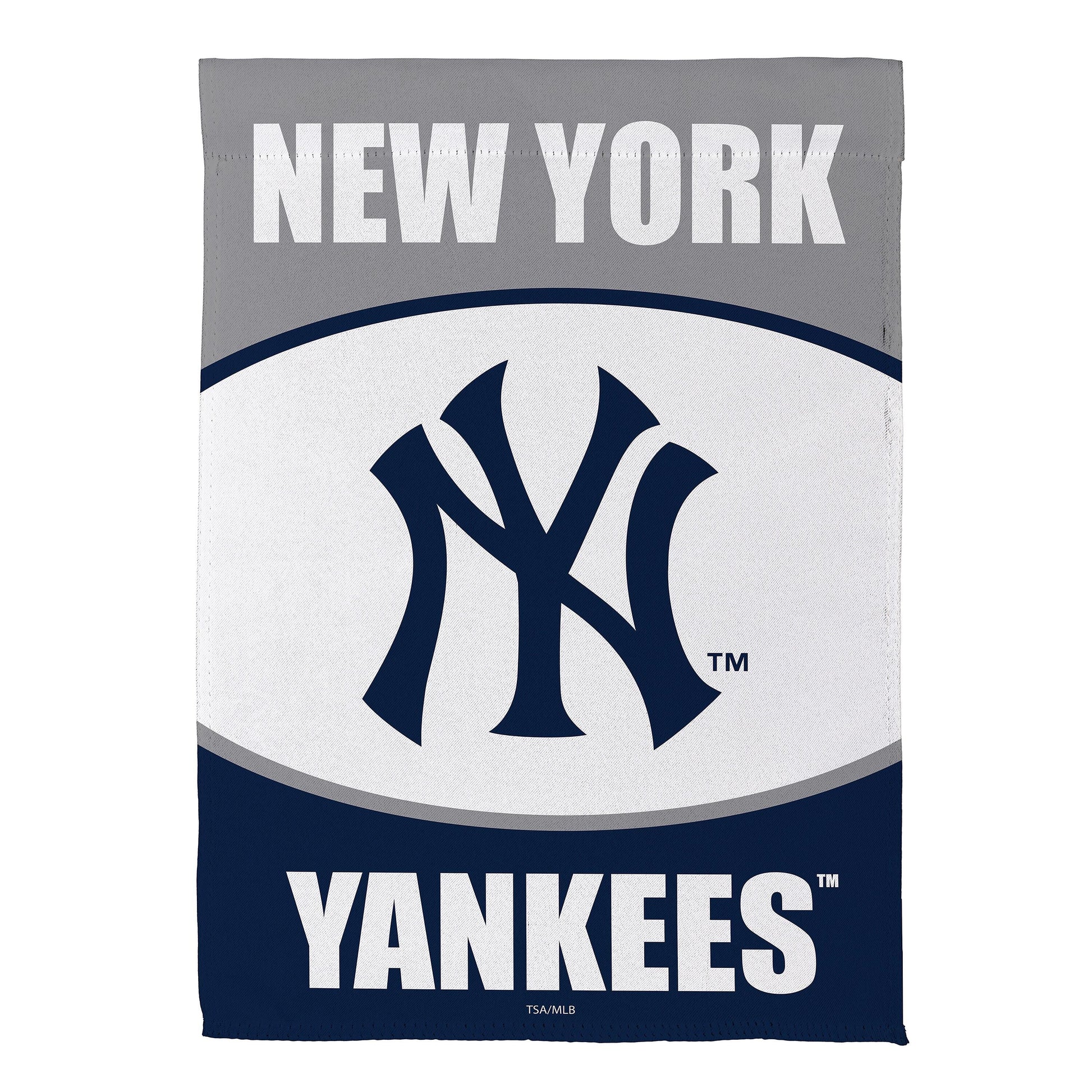 New York Yankees suede flag, gray with white lettering and navy logo by Evergreen Enterprises on Tampa Home & Garden Store