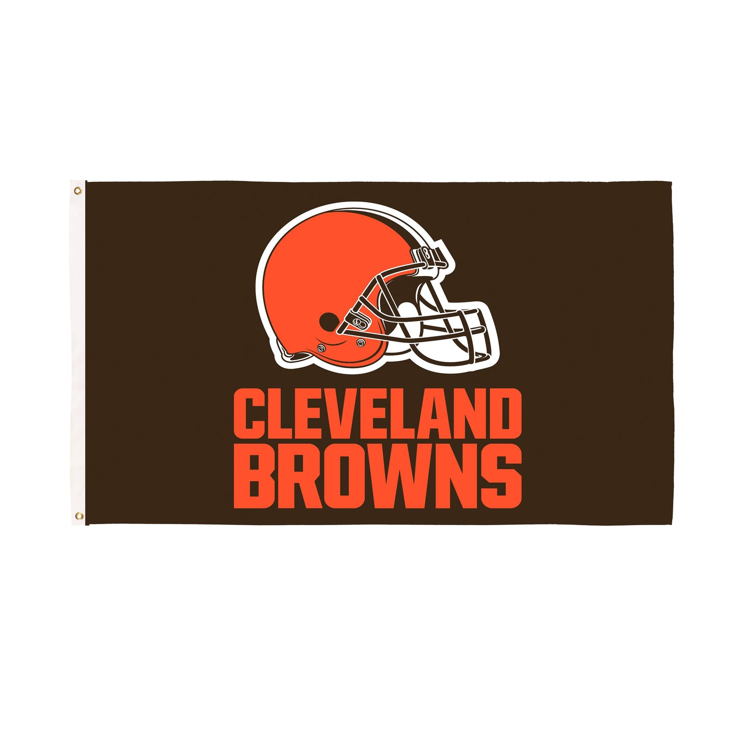 Sublimated flag 3x5 Cleveland Browns with orange helmet logo and bold text, 2 grommets on Tampa Home & Garden Store