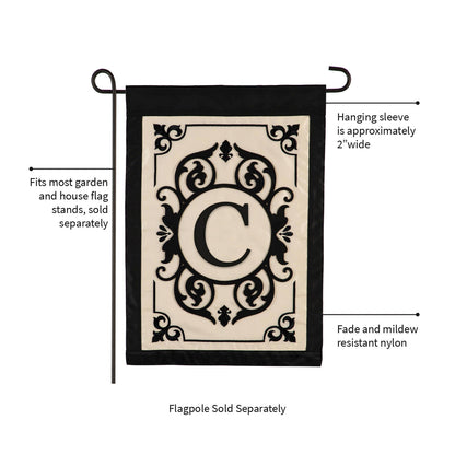 Applique Cambridge Monogram Garden Flag Letter C with black border by Evergreen Enterprises on Tampa Home & Garden Store