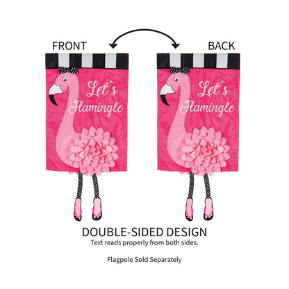 Let's Flamingle Garden Applique Flags pair with pink flamingo, striped top, double-sided design on Tampa Home & Garden Store