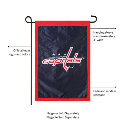Washington Capitals applique flag with red border and navy center featuring team logo on Tampa Home & Garden Store