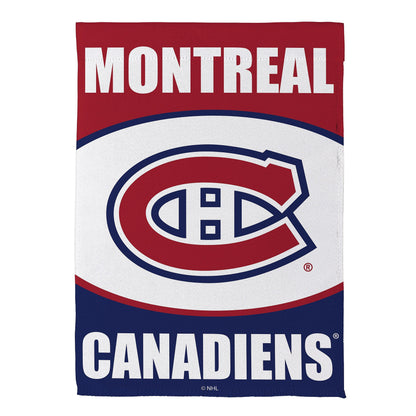 Montreal Canadiens suede garden flag red field with white MONTREAL and blue logo Evergreen on Tampa Home & Garden Store