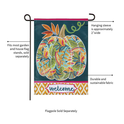 Patterned Jacobean Floral Pumpkin Applique Garden Flag by Evergreen Enterprises teal on Tampa Home & Garden Store