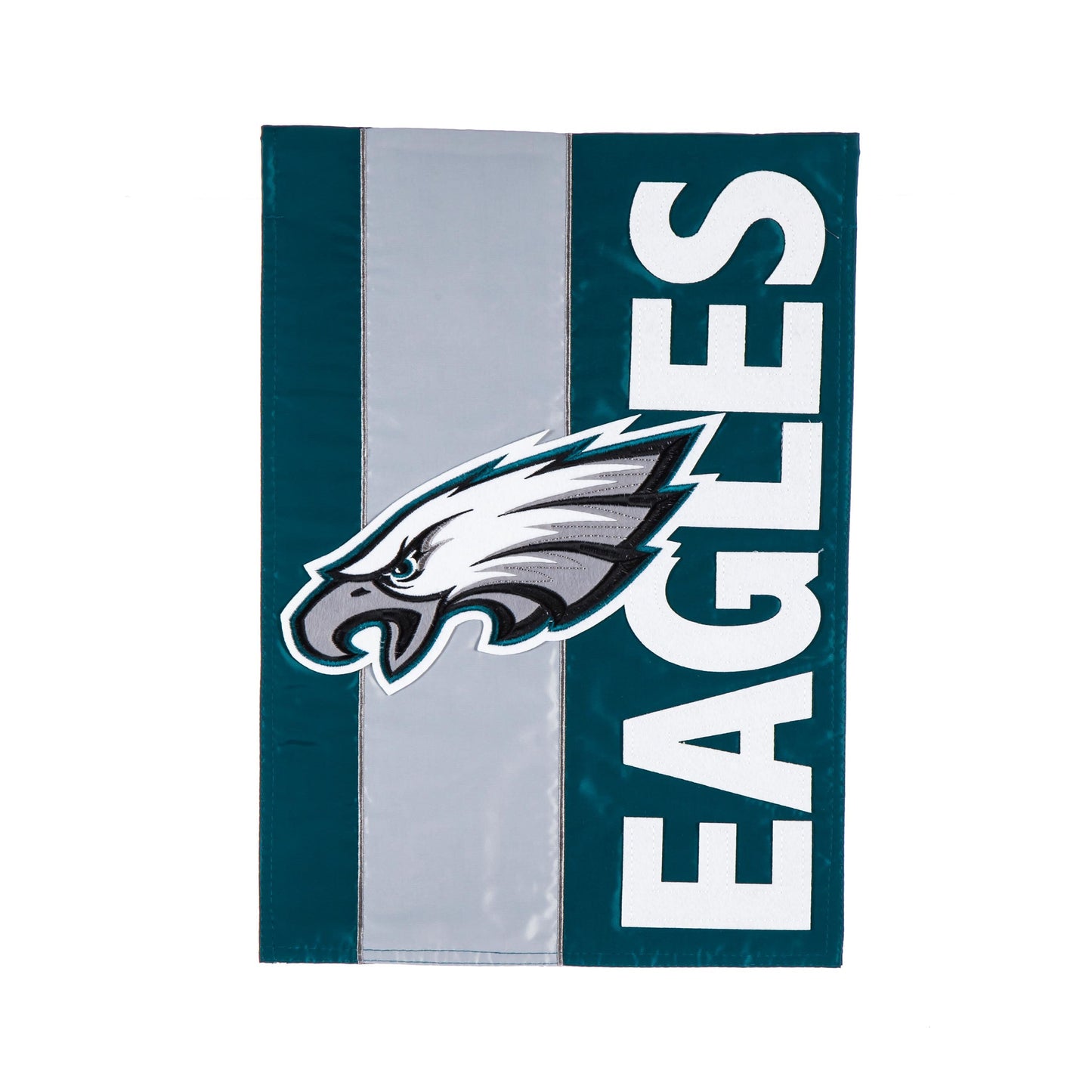 Philadelphia Eagles embellished garden flag applique with teal field and white eagle logo on Tampa Home & Garden Store