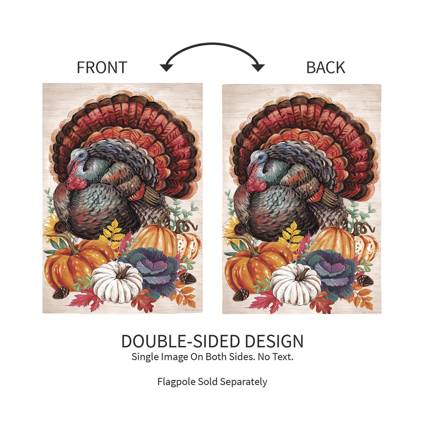 Elaborate Turkey Applique Garden Flag two-sided front/back with pumpkins Evergreen Enterprises on Tampa Home & Garden Store