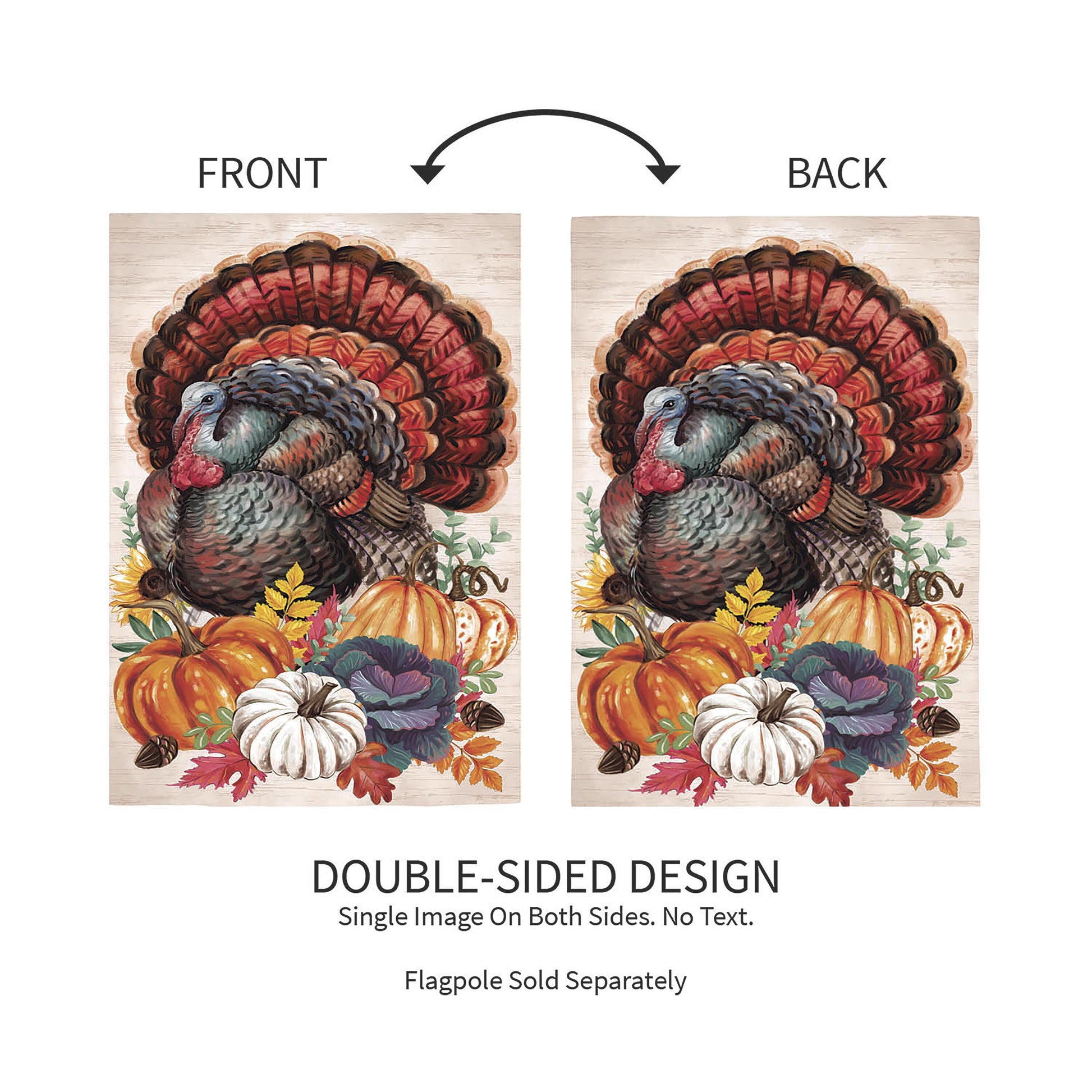 Elaborate Turkey Applique Garden Flag two-sided front/back with pumpkins Evergreen Enterprises on Tampa Home & Garden Store